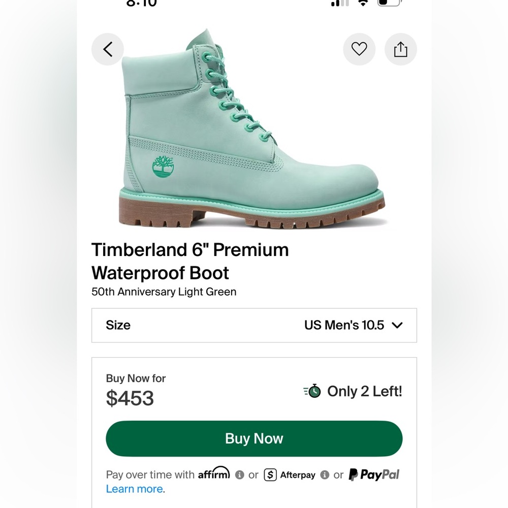 Timberland 50th Anniversary Boot - Mint Green